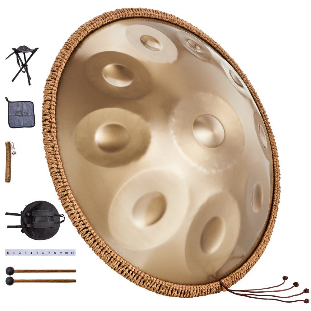 Handpan 55cm 10 Notes D Minor Hand Drum Drum Instrument with Mallets 432Hz Handpan Stand and Carry Bag Healing Steel Sound Drum Percussion Instruments for Adults and Beginners