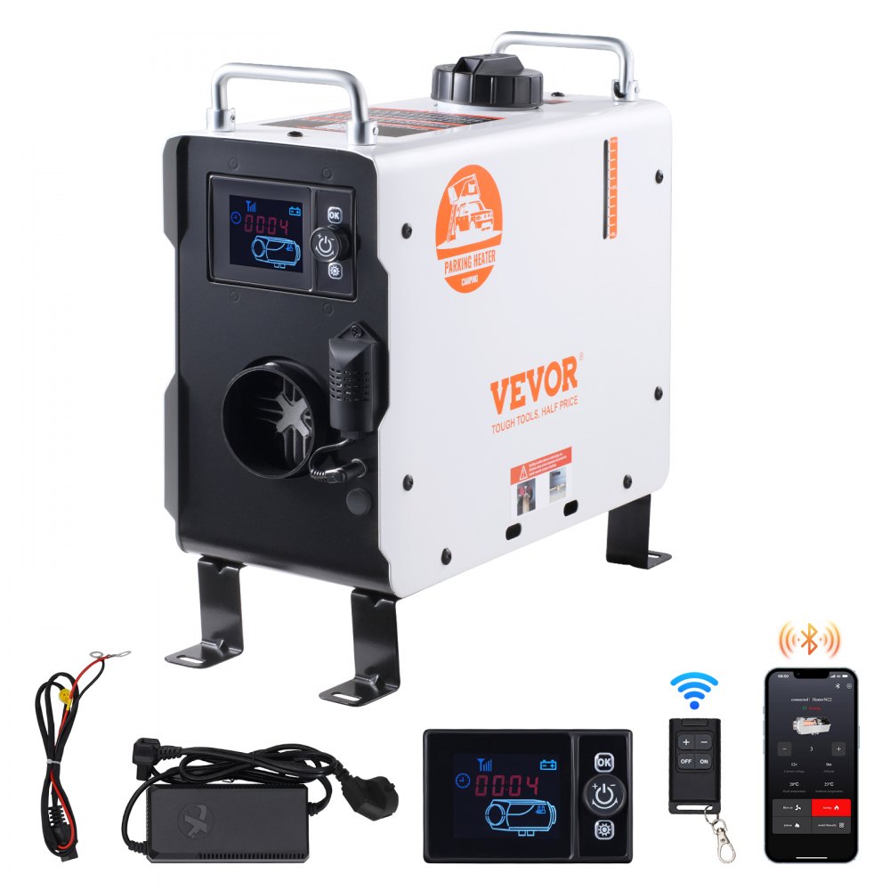 2KW Diesel Heater 12V/24V All in One Diesel Air Heater, with Bluetooth App Control & Remote Control & Display Screen & CO Alarm, Fast Heating Portable Vertical Diesel Heater