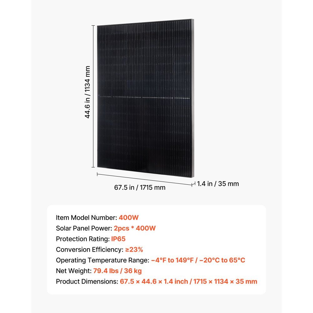 Monokristalline Solarmodule, 400 W, 2er-Pack, PV-Modul mit MC4-Ausgang und Aluminiumrahmen, Solarpanel, IP65, wasserdicht, netzunabhängig, Balkon-Kraftwerk für Auto, Boot, Wohnmobil, Flachdach