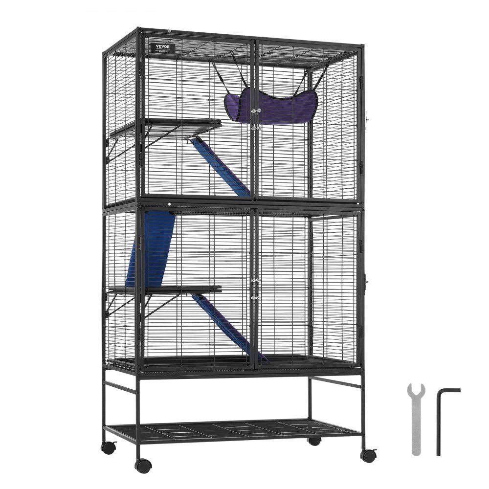 64,6 Zoll rollender Frettchenkäfig aus Metall, großer 4-stöckiger Käfig, Kleintierkäfig mit Rampen und Tablett, einfach aufzubauen für Haustierratten, Hamster, Meerschweinchen, Chinchillas, Eichhörnchen, Igel, Kaninchen
