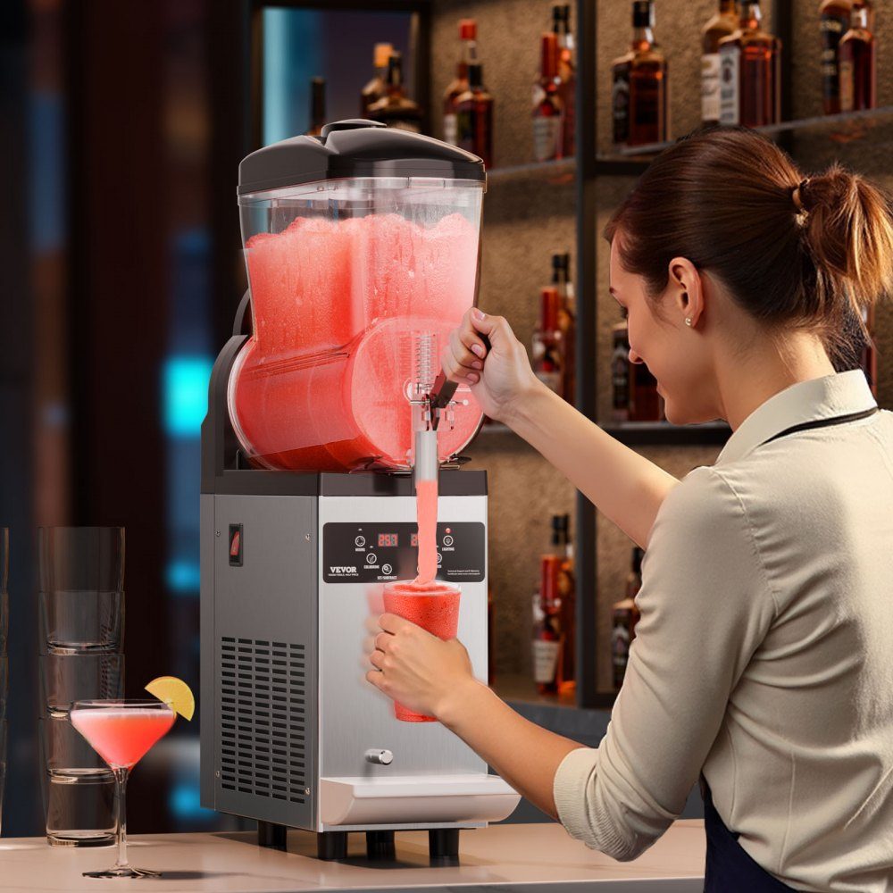 Commercial Slush Ice Cream Maker, 12L Single Tank Frozen Drink Machine, 48 Cups, Stainless Steel Slush Ice Cream Maker with Electronic Keyboard, Soft Ice Cream Machine for Party, Restaurant, Cafe