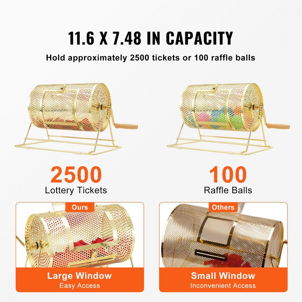 Lotto drum Glückskind 3500 tickets or 100 raffle balls capacity, professional lottery rotating cage made of metal, lottery turntable, lottery box for lottery games Golden