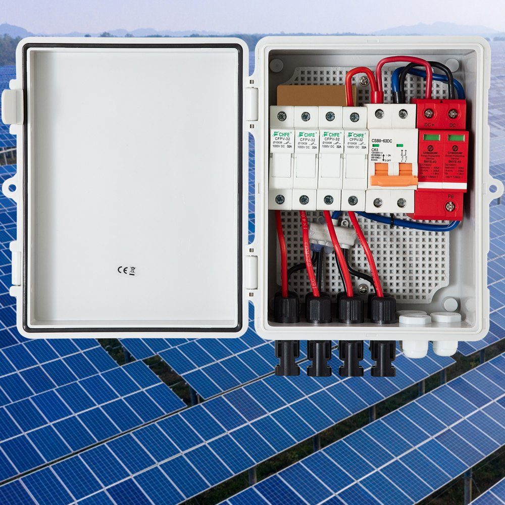 4-strand PV combination box 15 A fuse box 500 V apartment distributor protection class IP65 meter cabinet circuit breaker for solar panel network and off-grid solar power system 17 x 23 x 11 cm