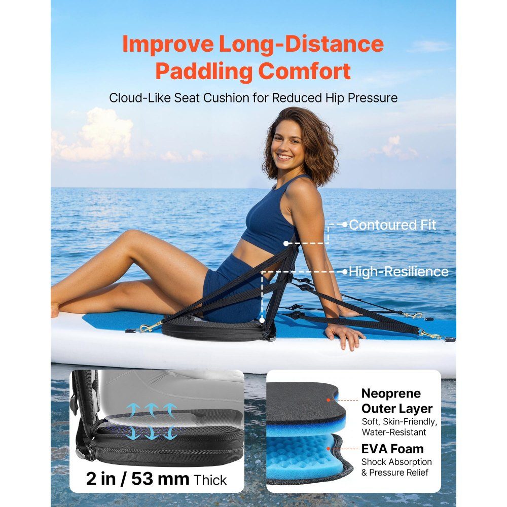 2 x Kayak Seat 53mm Thick Padded Stand Up Paddle Board Seat Boat Seat with Backrest and Storage Bag and Adjustable Strap for Inflatable Kayak SUP Canoe Fishing Boat
