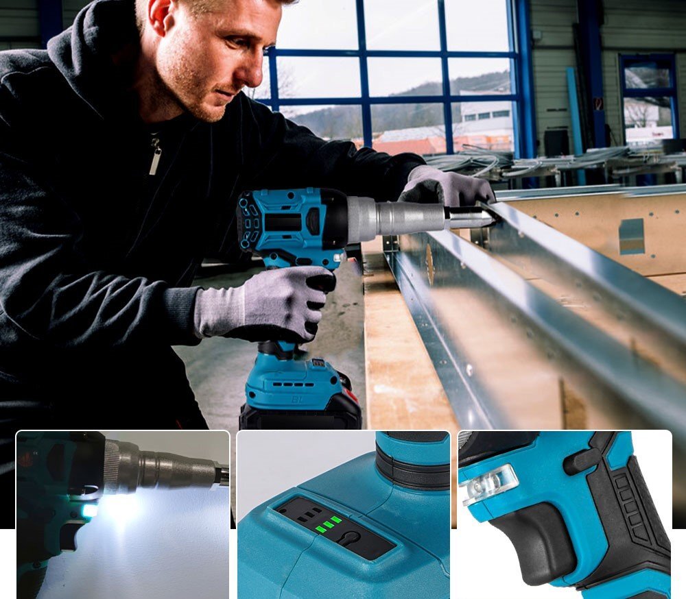 Riveter rivet gun 2.4 ~ 5.0mm battery 20000N 720W brushless motor compatible for Makita 18V batteries Riveter rivet gun 2.4 ~ 5.0mm battery 20000N 720W brushless motor compatible for Makita 18V batteries