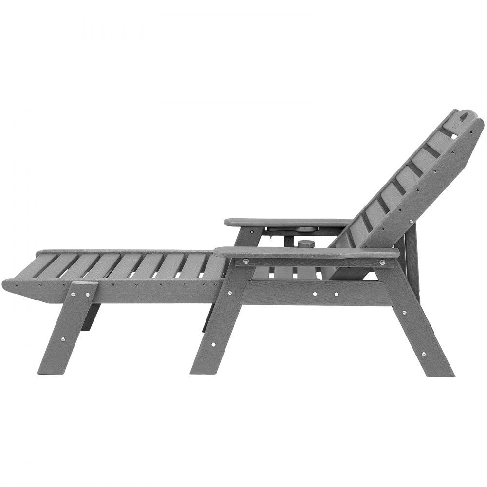 Sun Lounger 400lb Load HDPE Garden Lounger Beach Lounger with 6 Way Adjustable Backrest Armrest Cup Holder Balcony Lounger Patio Lounger for Pool Patio Patio Lawn Gray