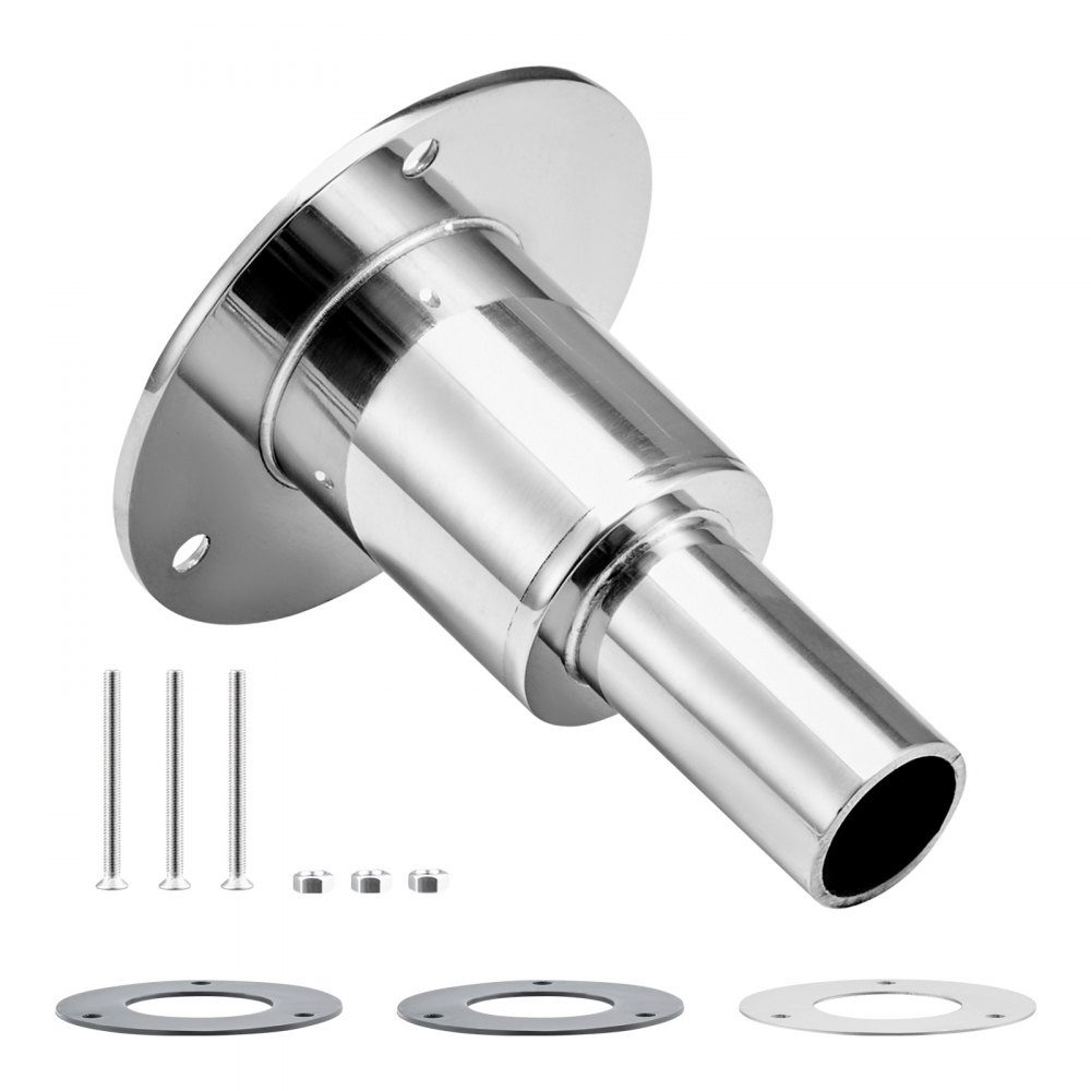 Réglage de la peau d'échappement à travers la coque (24 mm), kit d'échappement droit pour tuyaux d'échappement marins avec vis, écrous et joint pour chauffages diesel et chauffages d'appoint, acier inoxydable 316, couleur argent