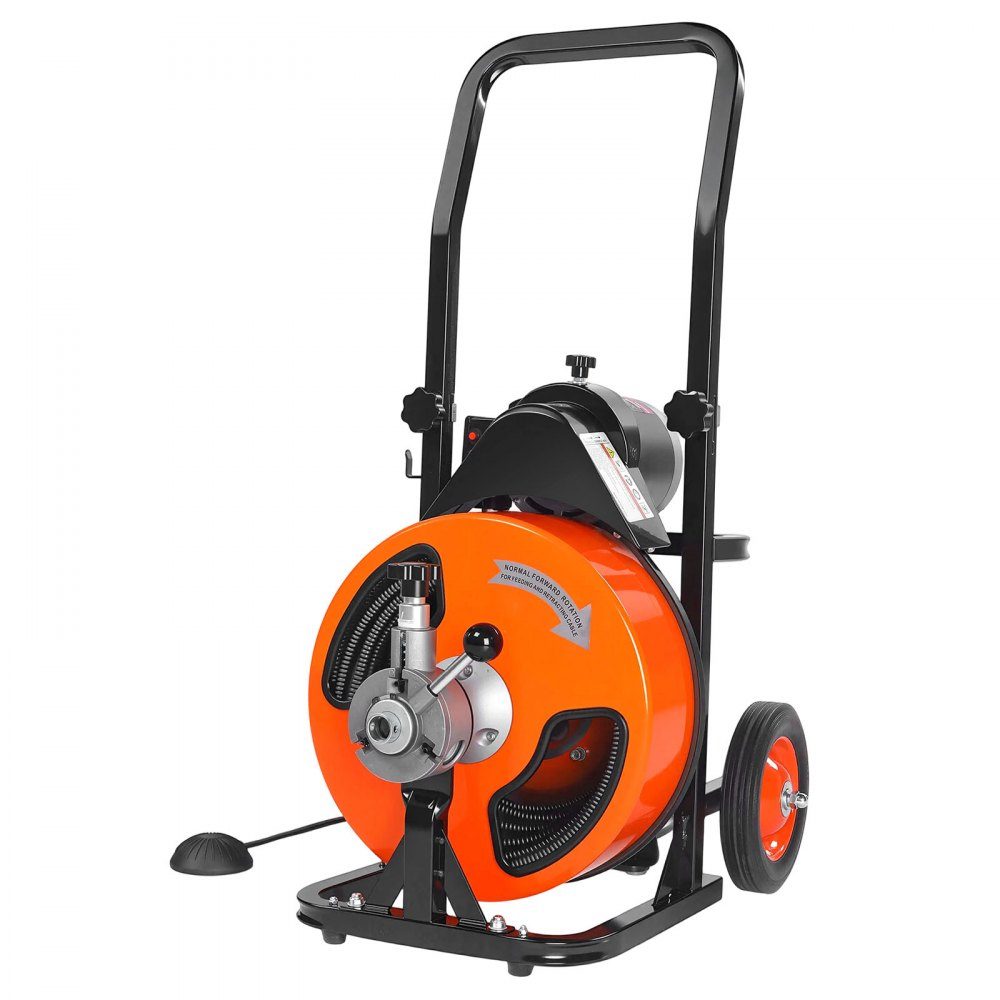 Pipe cleaning machine with automatic feed, 30m x 9.5mm pipe cleaning spiral with rollers, electric pipe cleaner for 5-10cm pipes, pipe cleaning device for drains, toilets, sinks
