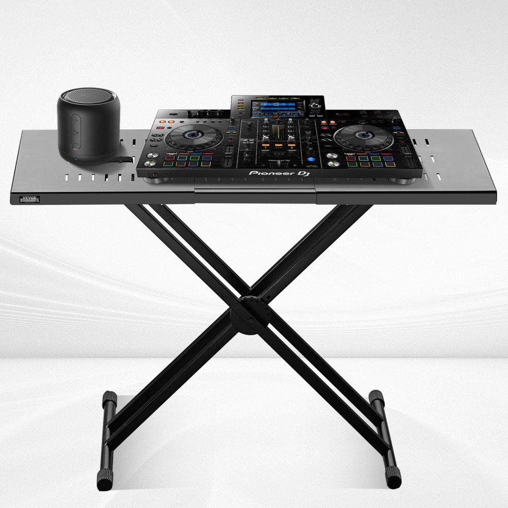 DJ Table Stand, (32"-43") x 18" Portable DJ Laptop and Controller Stand, Lightweight DJ Desk, DJ Desk, Height Adjustable DJ Stand, Foldable Double-X Keyboard Stand and Table Top, Audio Mixer Stand