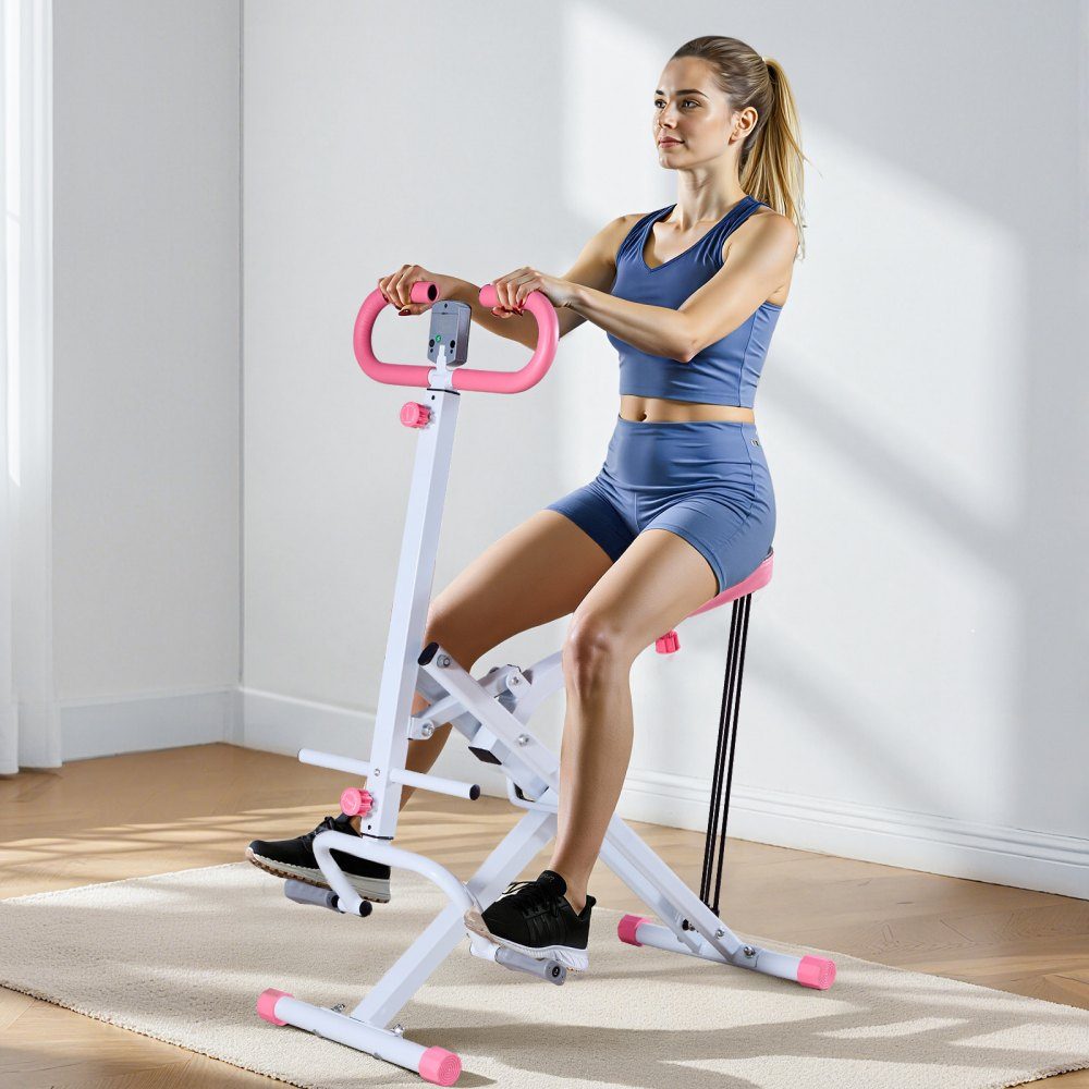 Squat Machine for Deep Squats, Folding Exercise Machine, Glute Trainer with 5 Level Adjustable Seat, Home Exercise Machine for Buttocks and Legs, Glute Machine White + Pink