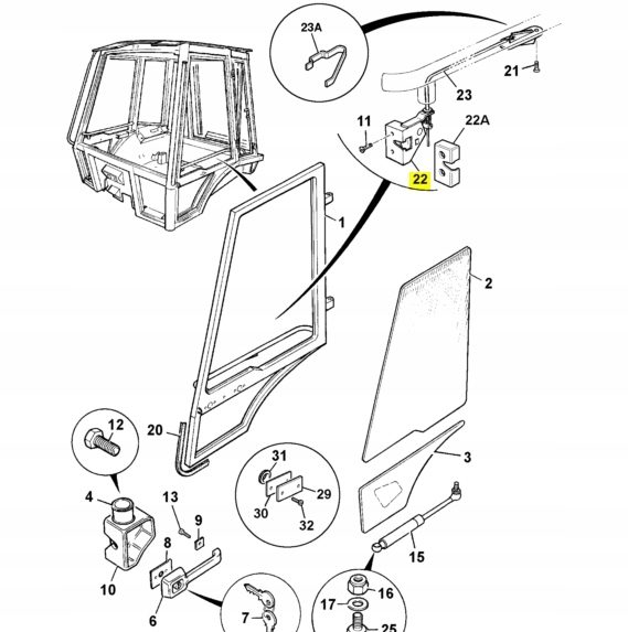 Serrure de porte JCB - Côté gauche 3CX, 4CX 123/07383 AC