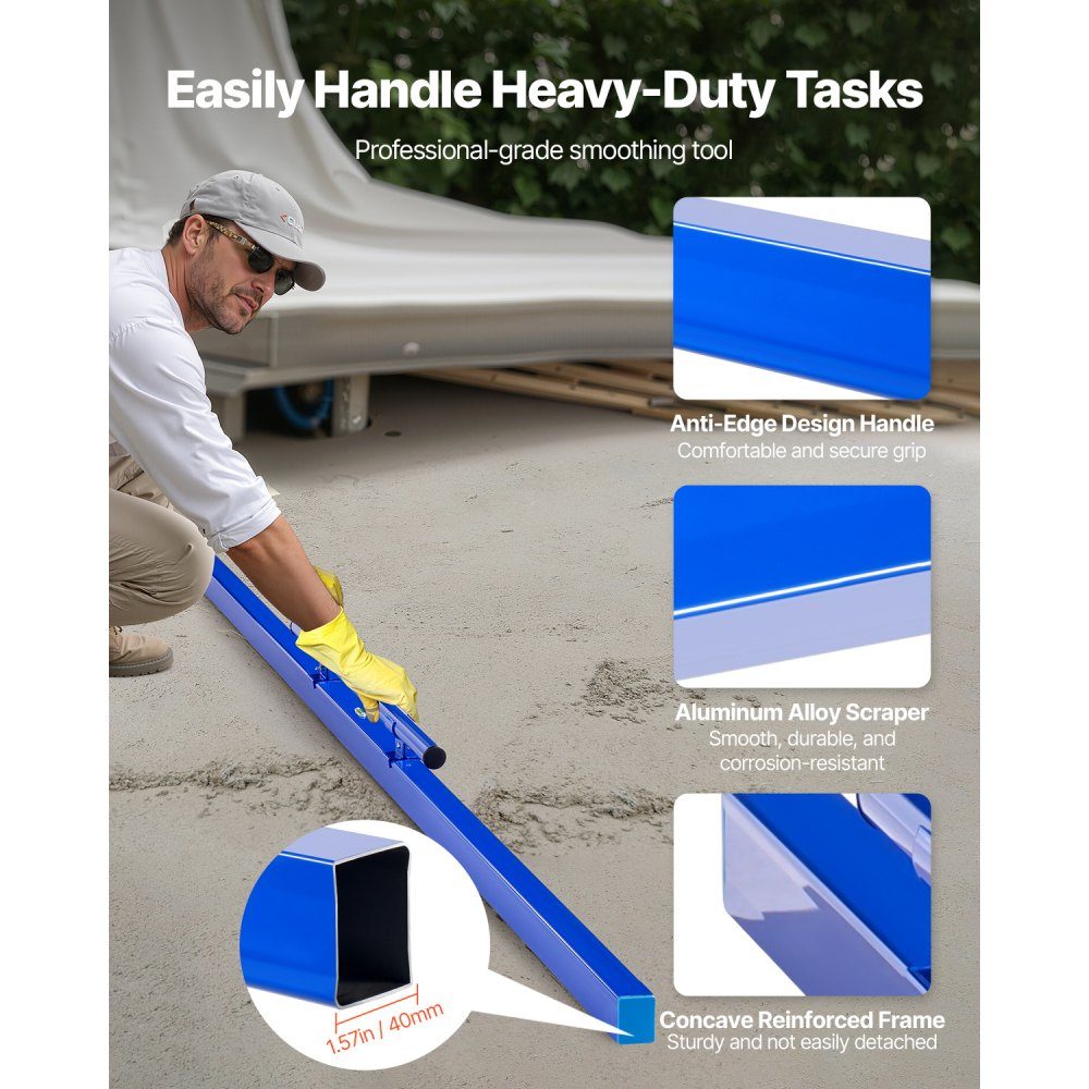 Concrete screed, 240cm screed with spirit level, easy cleaning and end cap design, aluminum and reversible handle for leveling floors, for small construction sites and home renovations