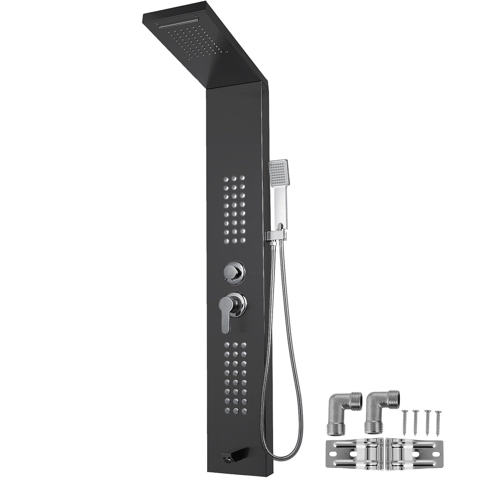 5 in 1 Shower Column Overhead Rain Shower Column Stainless Steel Hydromassage Waterfall Hand Shower (Black Separate)