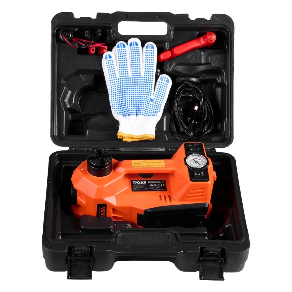 Cric électrique de voiture 5T avec pompe intégrée, changeur de pneu réglable 12 V de remplacement avec marteau de sécurité et lumière LED, ensemble de cric portable pour berline SUV camion
