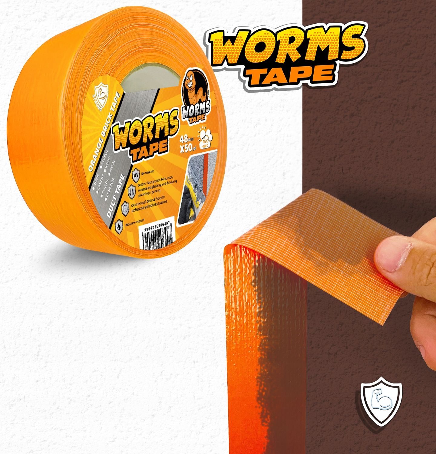Premium WORMS TAPE schilderstape reinigingstape oranje 48 mm x 50 m