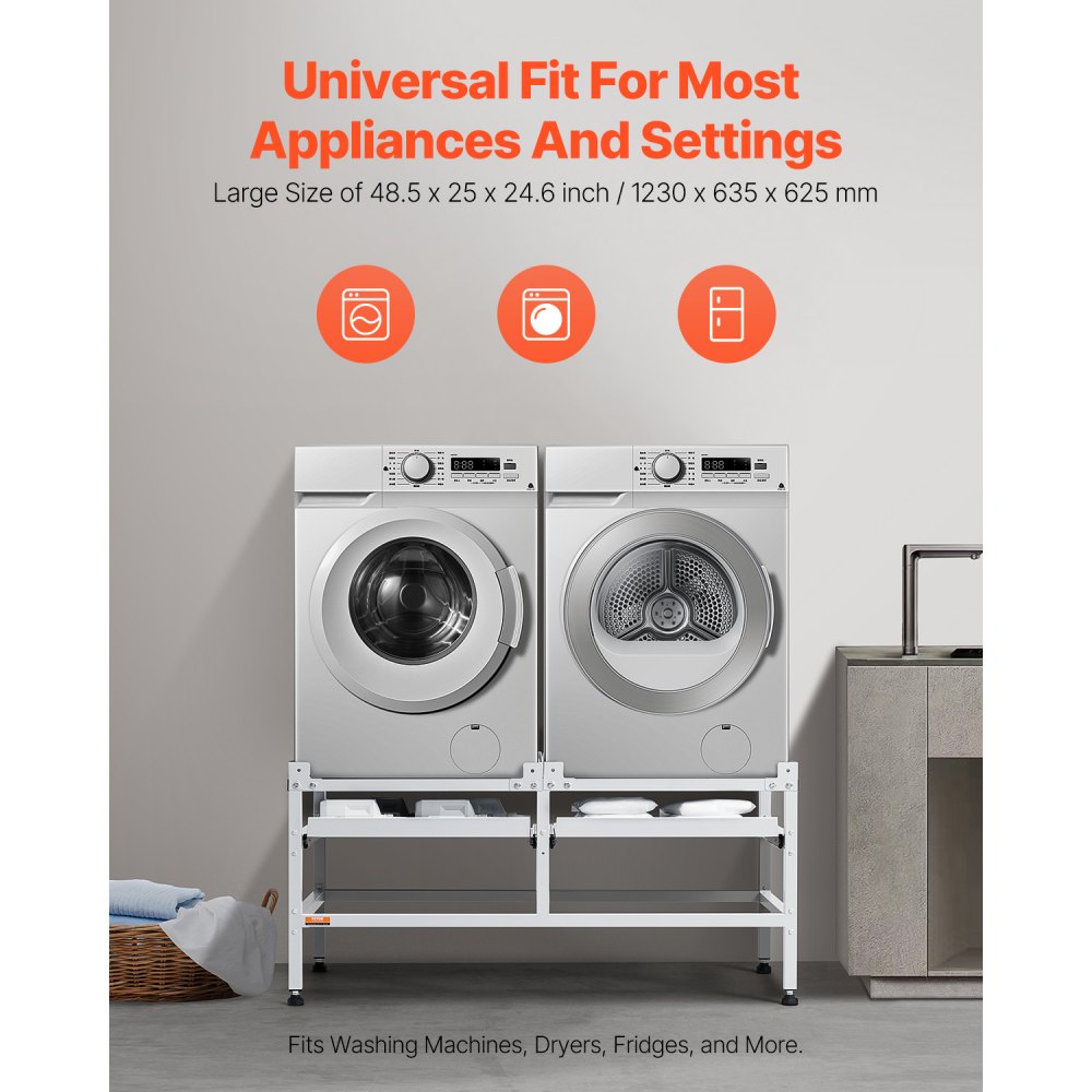 Waschmaschinen-Untergestell, 1230 x 635 x 625 mm Plattform für Waschmaschine, 267 kg Tragkraft, Waschmaschinen- und Trockner-Untergestell mit Doppelböden, 4 verstellbare Füße zum Anheben von Waschmaschinen Waschmaschinen-Untergestell, 1230 x 635 x 625 mm Plattform für Waschmaschine, 267 kg Tragkraft, Waschmaschinen- und Trockner-Untergestell mit Doppelböden, 4 verstellbare Füße zum Anheben von Waschmaschinen