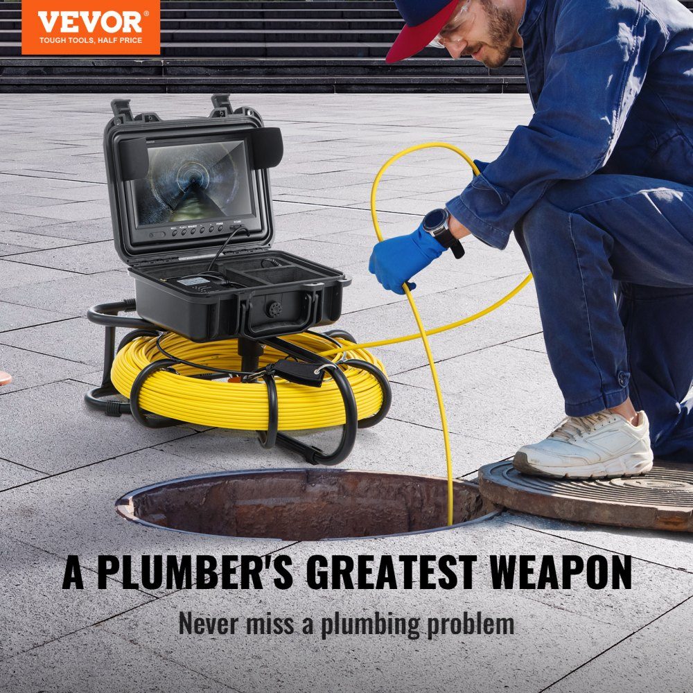 Sewer Camera 91.5m 23cm Screen Pipe Inspection Camera with DVR Function IP68-Kamera with 12 Adjustable LEDs with a 16GB SD Card for Sewer Pipe Home Sewer Pipe