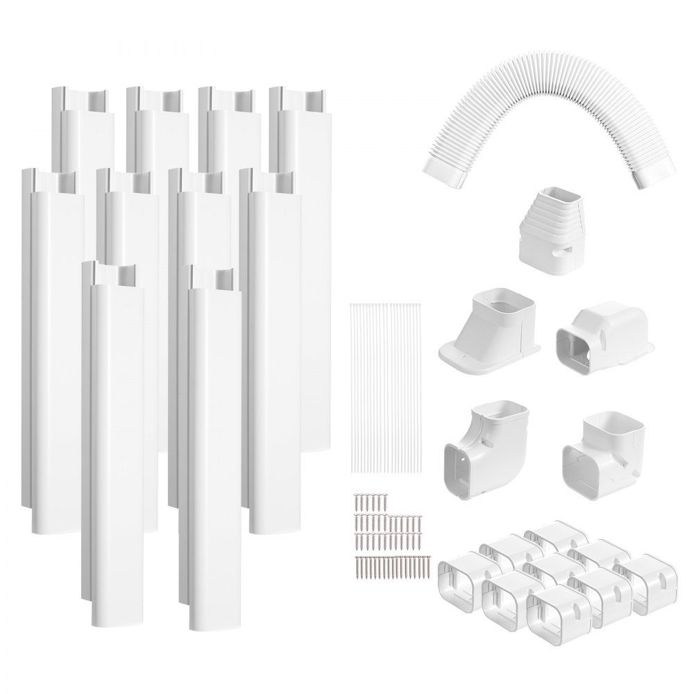 Mini Split Line Set Cover 76,2 mm B 5400 mm L Decoratieve PVC Airconditionerbuisafdekking met 10 rechte kanalen en complete componenten Overschilderbaar voor warmtepompen Wit
