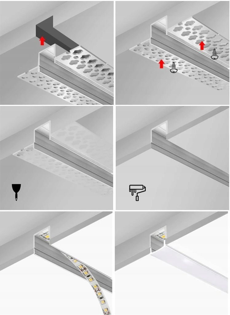 Premium Trockenbau 2M LED-Profil mit Abdeckung Unterputzleiste Rigips Gipskarton Aluminium