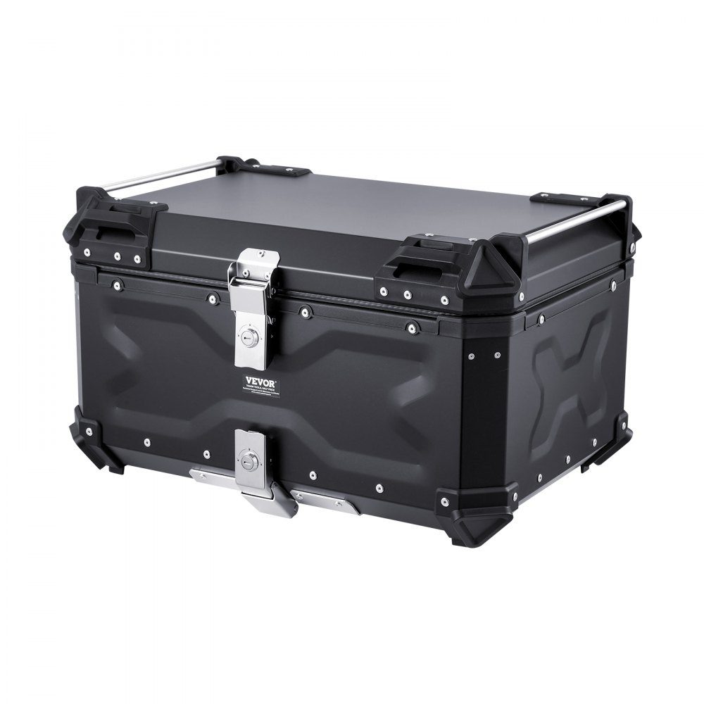 Motorcycle Top Box, Motorcycle Case, 65L, Aluminum Alloy Rear Box with Leather Lining, Removable Motorcycle Top Box with Lock and Back Pad, Helmet Case (565 x 500 x 380mm), Black