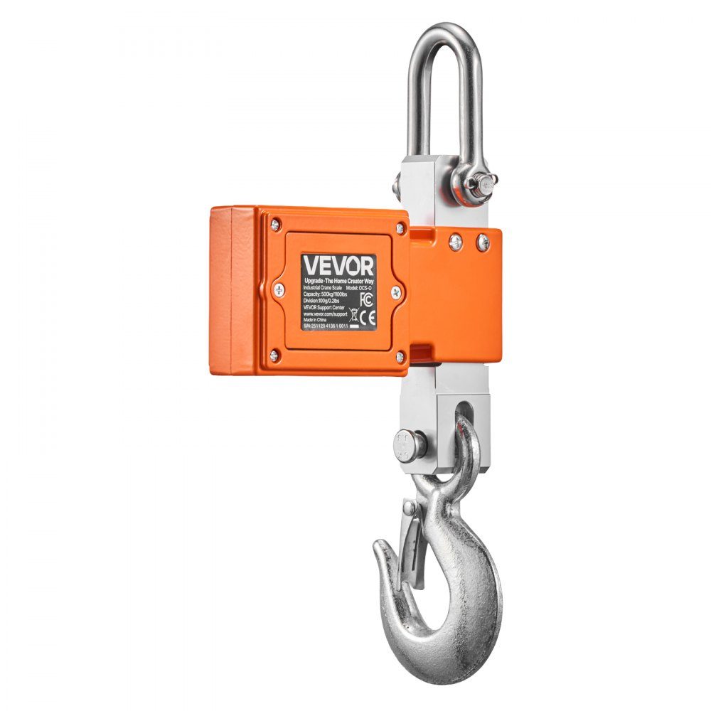 Crane scale 500 kg, digital industrial scale with cast aluminum housing & LCD display, toy scale 100 g graduation & 3 levels, automatic switch-off, hook scale, pull scale for garages, workshops