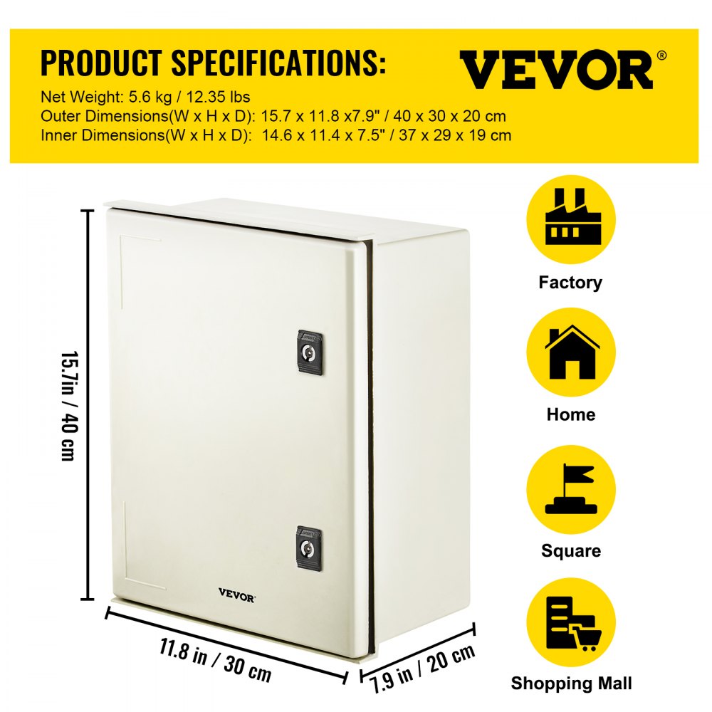Schakelkast NEMA glasvezelbehuizing, 40 x 30 x 20 cm NEMA 3X glasvezelverdeelkast, IP66 water- en stofdicht, buiten/binnen elektrische aansluitdoos, met montageplaat Schakelkast NEMA glasvezelbehuizing, 40 x 30 x 20 cm NEMA 3X glasvezelverdeelkast, IP66 water- en stofdicht, buiten/binnen elektrische aansluitdoos, met montageplaat