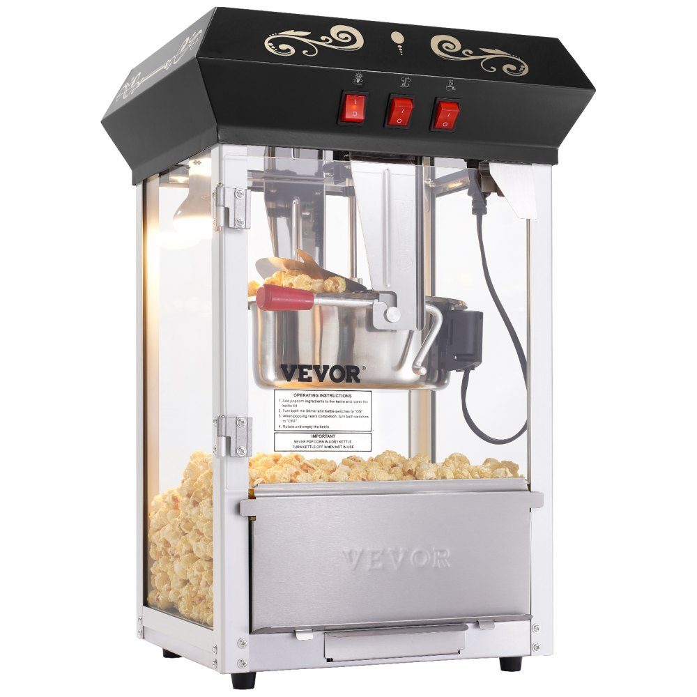 Popcorn Maker Popcorn Maker Popcorn Maker, 850W Popcorn Maker, 8oz Kettle for 48 Cups per Load, Tabletop Popcorn Maker with Tempered Glass, Includes 4 Scoops