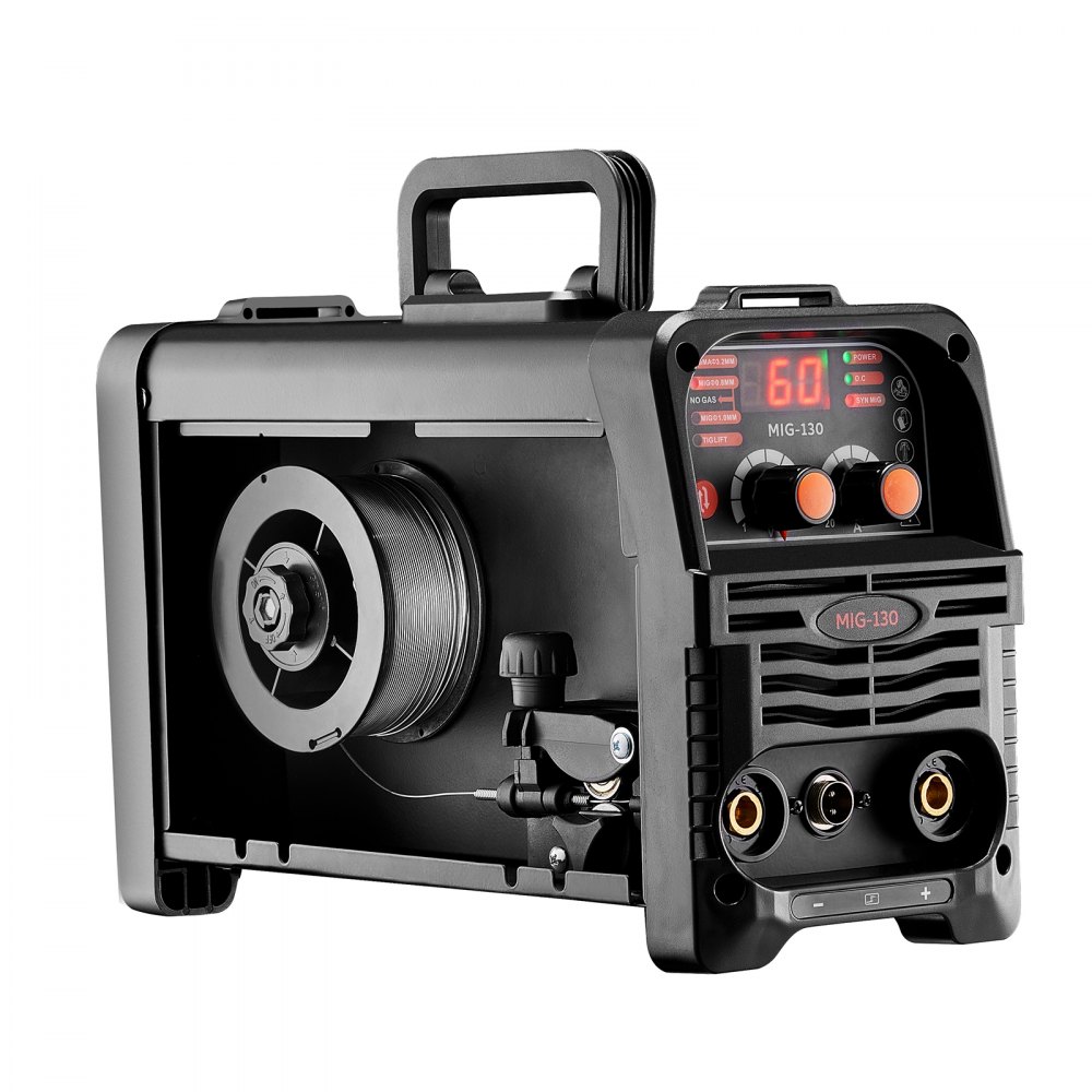 MIG Welder, 130A Synergic MIG Welding Machine, 3 in 1 Flux Core MIG/MMA/Lift TIG Multi-Process Welder, Welder with IGBT Inverter Technology and Digital Display Screen