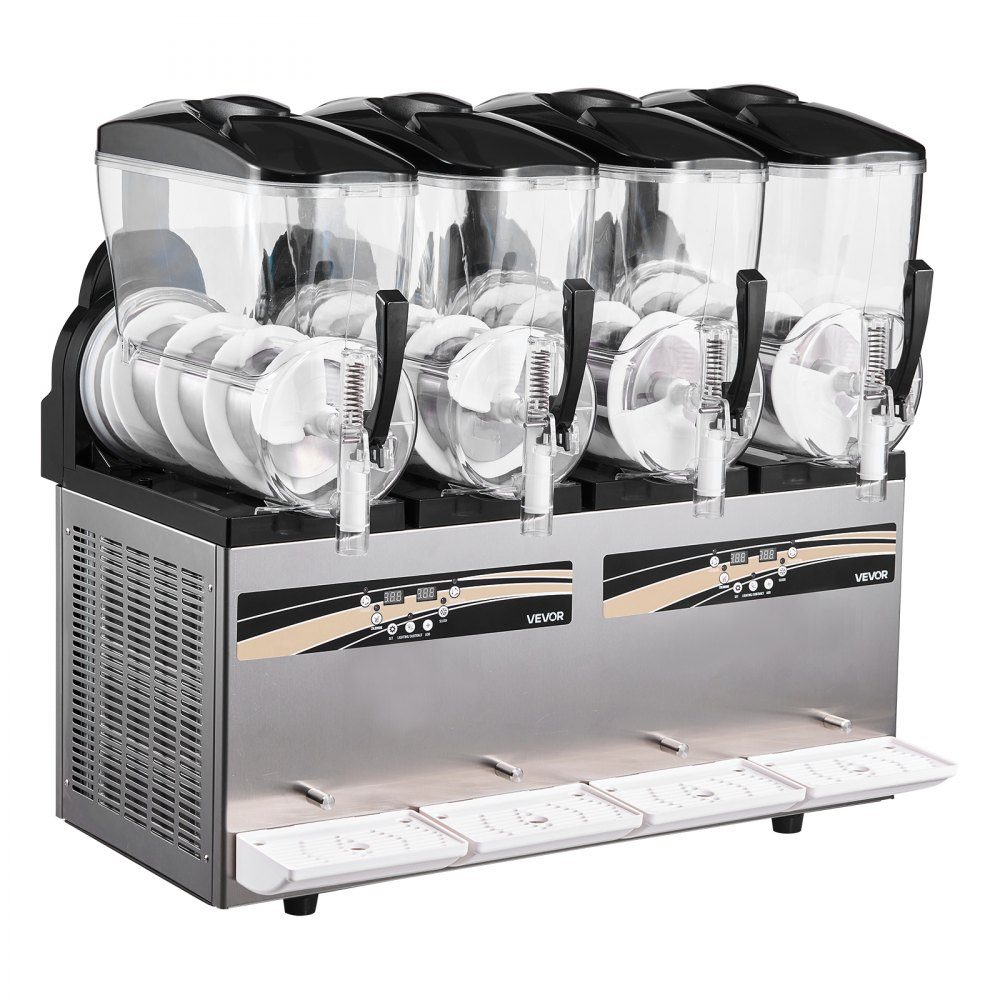 Slush Machine 4 x 12L, Slush Ice Cream Machine 1650W (No Ice Required), Electric Margarita Machine with Self-Cleaning Function, Suitable for Frozen Margaritas, Frappes, Milkshakes, Shakes