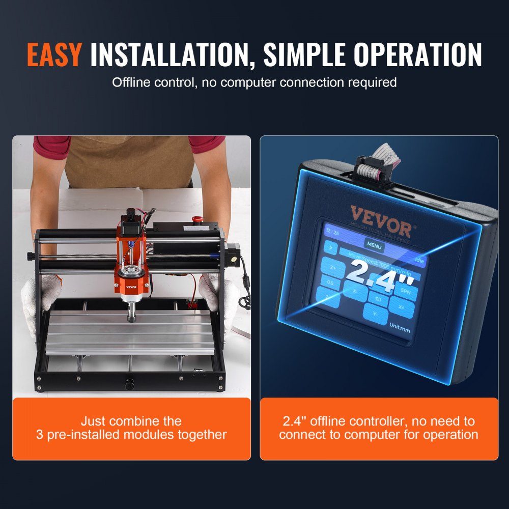 CNC Milling Machine 120W Engraving Machine 3 Axis GRBL Control Wood Engraving Carving Milling Machine Kit 300x200x72mm Work Area 1200RPM for Wood Acrylic MDF PVC Plastic Foam