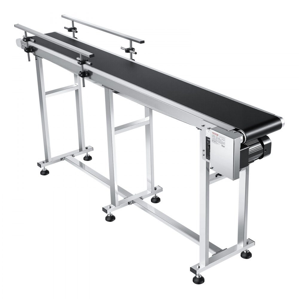 Belt Conveyor, 1803.4 x 198.1mm Conveyor Table, Motorized Stainless Steel Belt Conveyor for Inkjet Coding Applications, Powered PVC Belt, Adjustable Speed ​​(Double Guardrail)