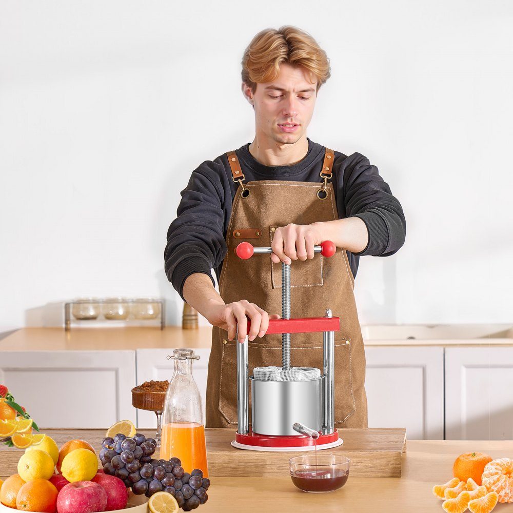Wyciskarka do wina owocowego, Młynek do owoców, Młynek do jabłek (1,65 l) z 2 beczkami ze stali nierdzewnej, Ręczna wyciskarka do soku, Wyciskarka do cydru, Sokowirówka, Wyciskarka do jabłek, Wyciskarka do winogron, Wyciskarka do oliwy z oliwek z uchwytem
