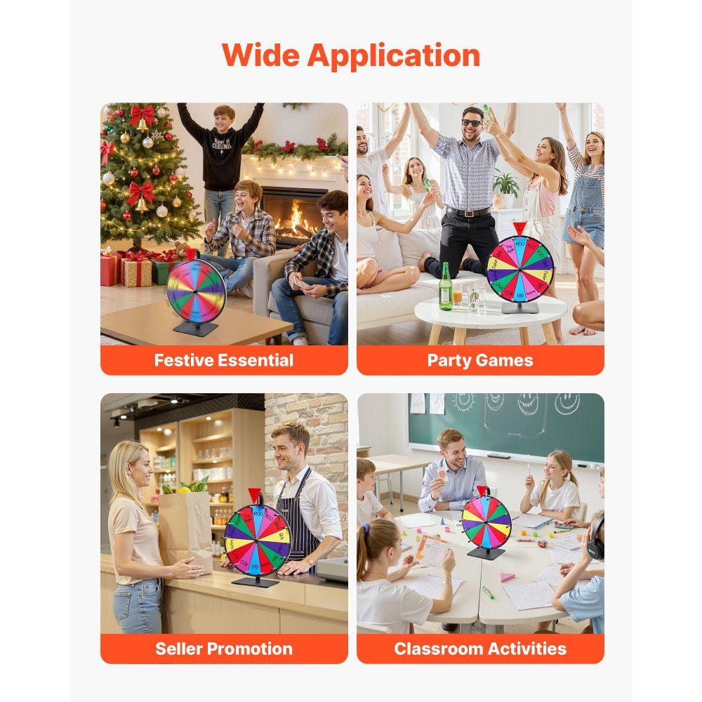 Roue de la Fortune, Roue (305 mm), 14 Compartiments, Roue de la Fortune avec Support, Jeux de Loterie, Gagner, Roulette, avec Tableau Éponge et 2 Marqueurs, 6 Couleurs, Roue des Prix Rotative, Idéale pour Fête, Pub, Foire Commerciale