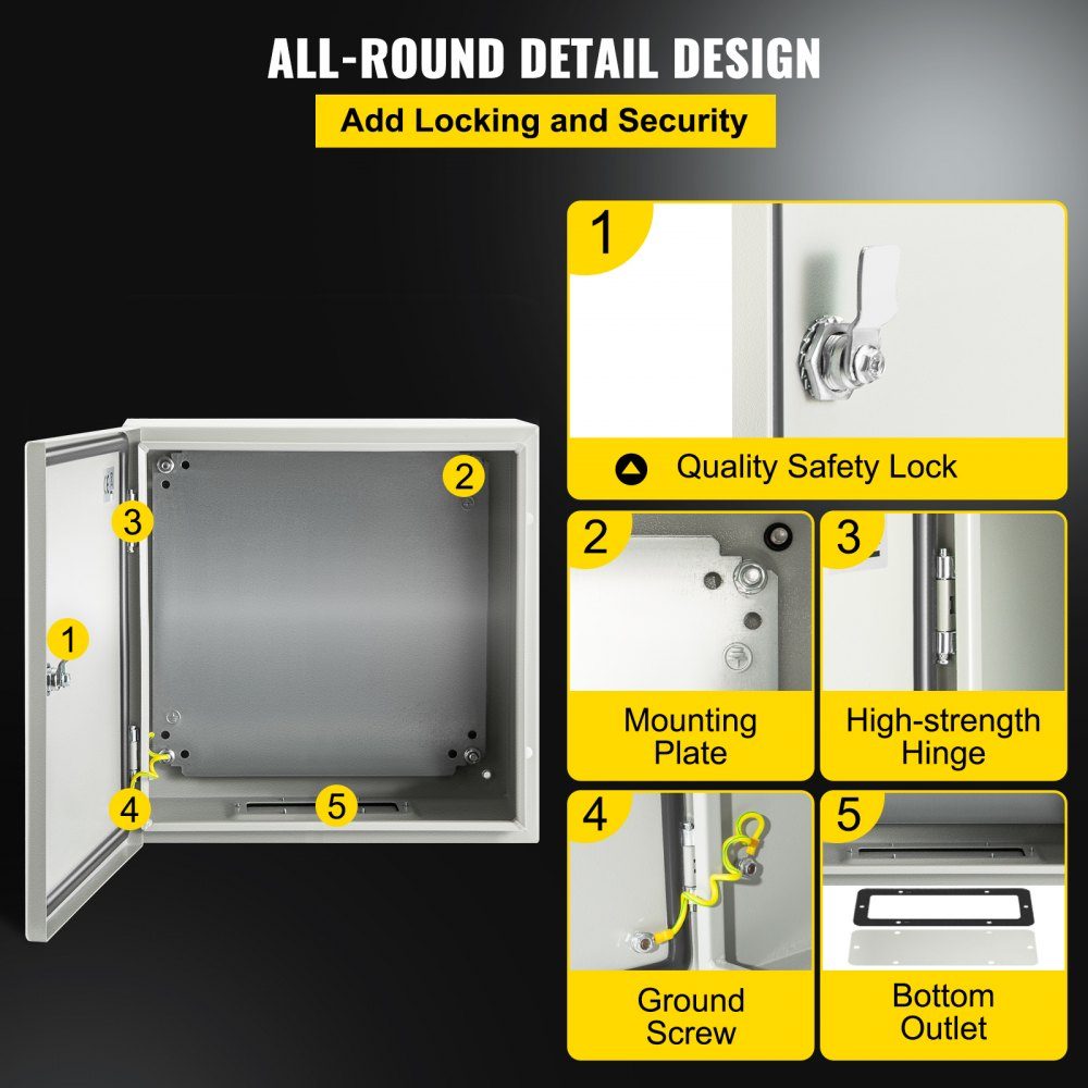 Armoire de commande Boîtier industriel NEMA, armoire de distribution en acier NEMA 4X 40 x 40 x 15 cm, IP66 étanche à l'eau et à la poussière, boîte de jonction électrique extérieure/intérieure, avec plaque de montage