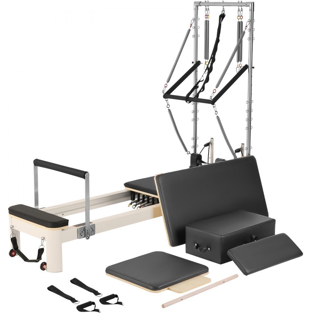 Pilates-Reformer-Gerät für den Heimgebrauch, Krafttrainingsgerät mit zwei Widerständen, Reformer-Box und Sprungbrett, für Fortgeschrittene und Anfänger, bis zu 400 Pfund