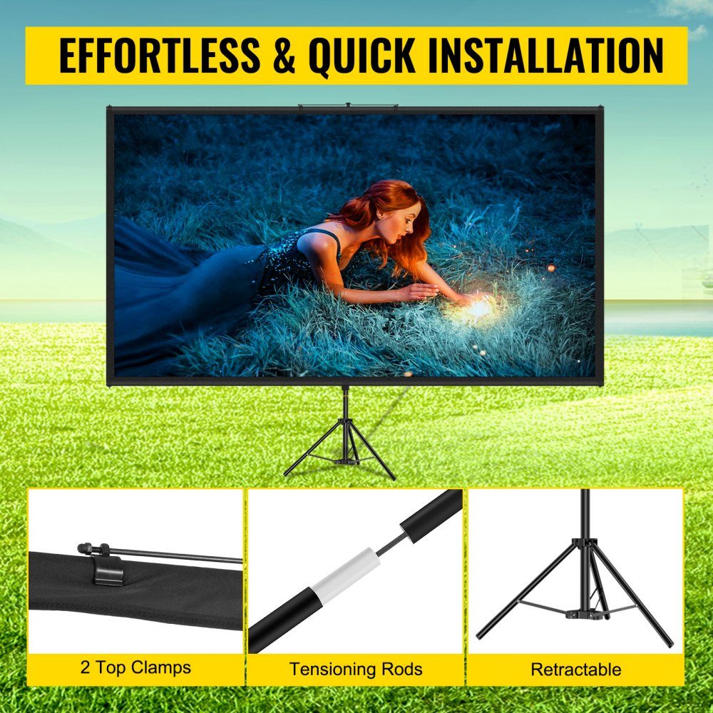 16:9 Projector Screen Tripod 4K HD Rolling Screen Presentation Wall Projection Screen 178x100cm Projector Screen Stand 200-250cm Height Adjustable Ideal for Home Theater Meeting Rooms Weddings