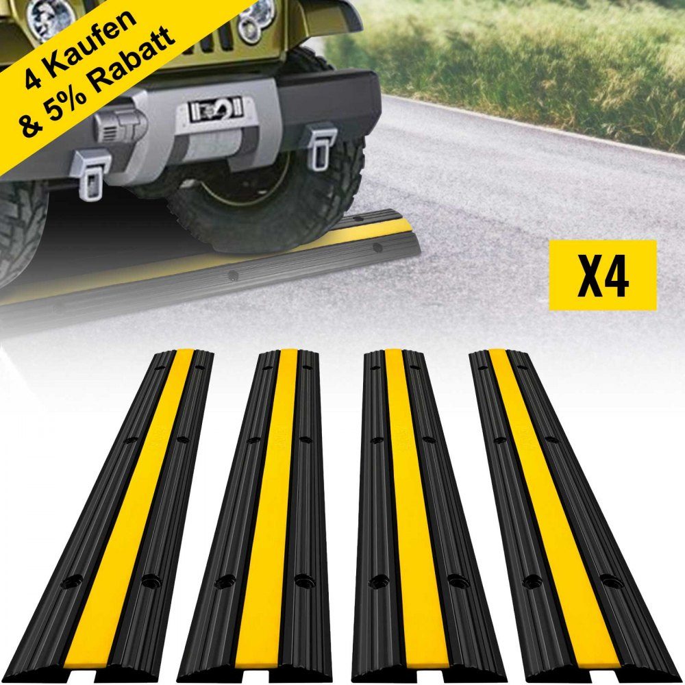 1 channel cable protection mat, external cable channel, 4 pieces of cable bridge made of commercially available thermoplastic rubber with parking spaces, bearing 102x15.5x3 cm