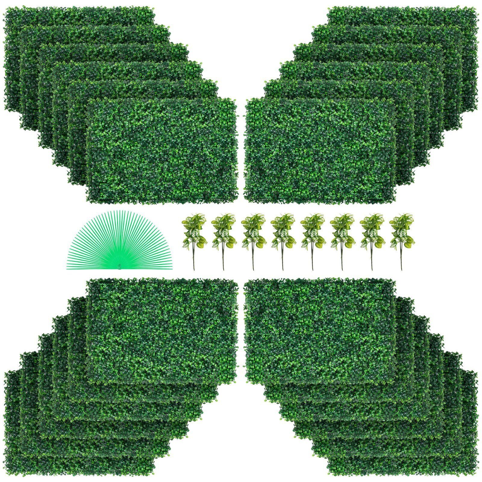 Artificial plant wall 24 pieces. Privacy hedge artificial green, artificial boxwood panel PE, privacy screen artificial plants 60 x 40 cm, privacy hedge wall decoration plant wall