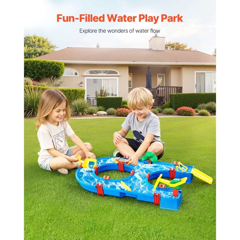 Wassertisch, Wasserspiel-Wasserweg für Kinder, Sommer-Wasserpark-Spielset im Freien mit 39-teiligem Zubehör für Garten, Rasen, Strand, Spieltisch für Jungen und Mädchen ab 3 Jahren