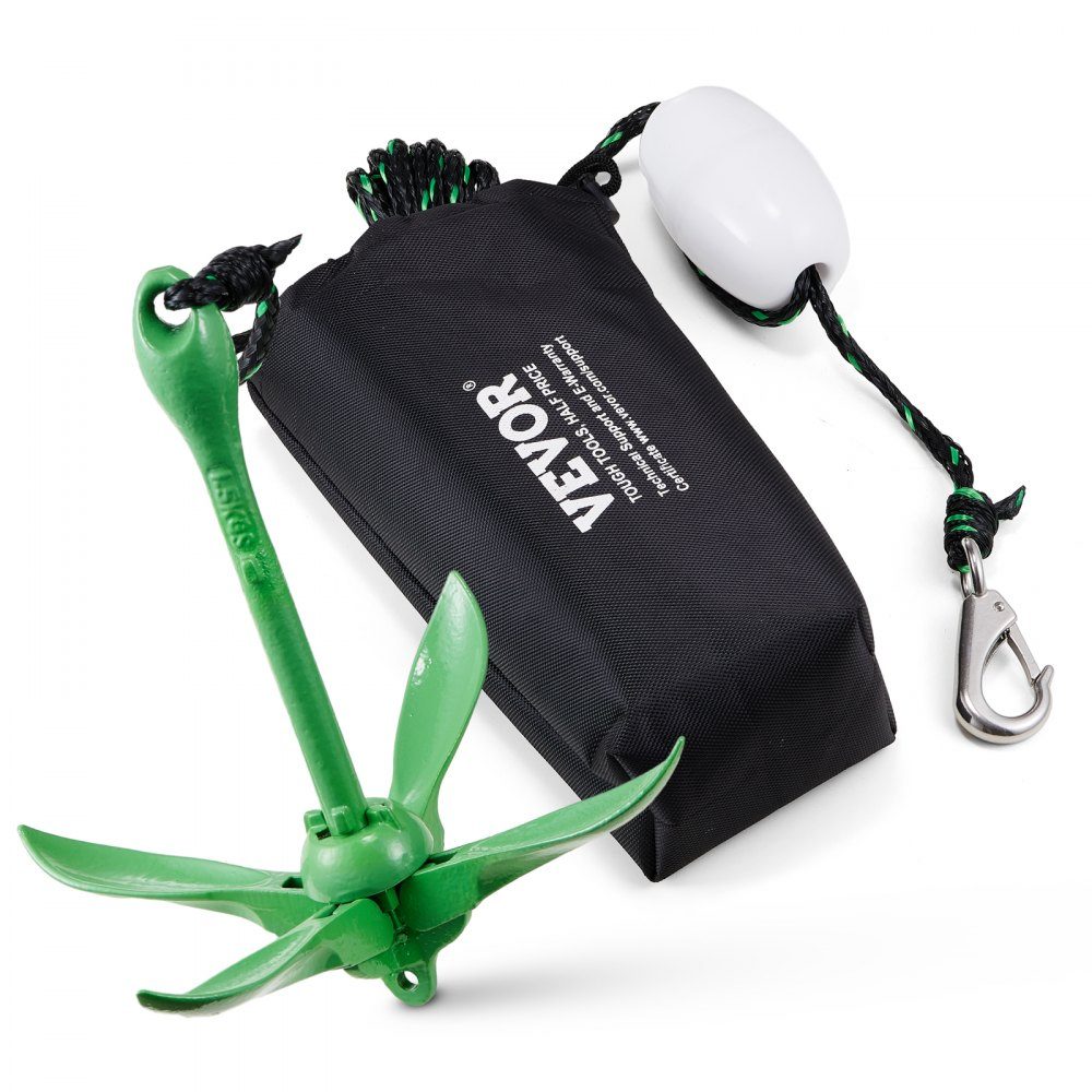 Kajak-Anker-Set, 3,5 lbs Paddle-Board-Anker-Set mit 8 m Seil und Boje, faltbarer kleiner Bootsanker mit Aufbewahrungstasche und Karabinerhaken, Kajak-Zubehör für Kajaks, kleine Boote, Kanus