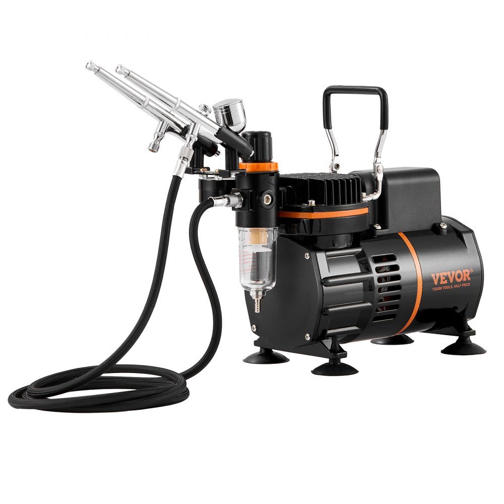 Airbrush-set, luchtcompressor met dubbele ventilator, professionele airbrush-systeemset met 3 airbrushes, houder, verfmengwiel, reinigingsborstelset, airbrush-set voor kunst, nagels, koekjes, make-up, K