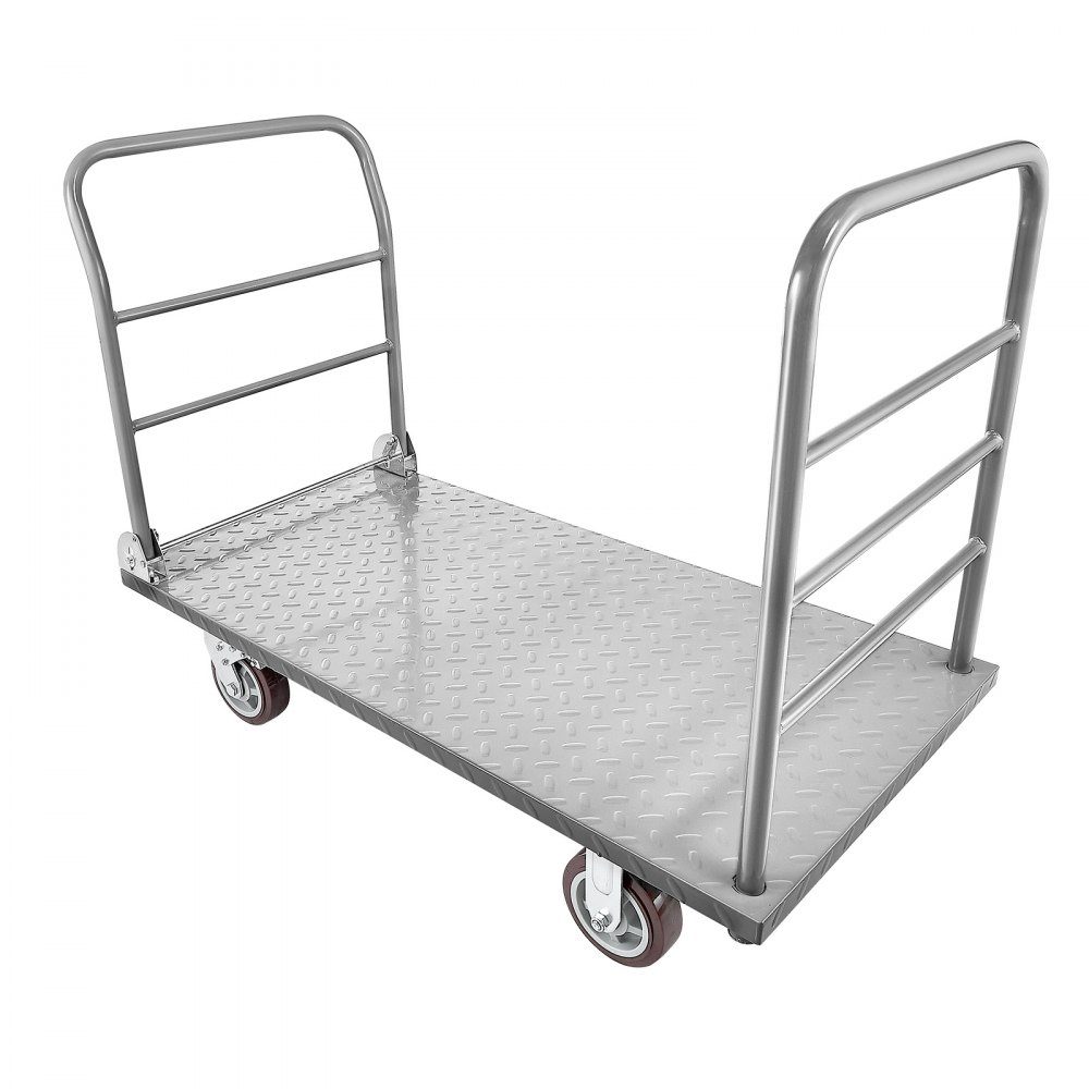 Klappbarer Plattformwagen 1202 kg, Schwerlast-Transportwagen mit abnehmbarem Geländer und Schwenkrädern, Industriewagen, für Supermärkte, Garagen und Lager, 1220x610x920 mm Wagen