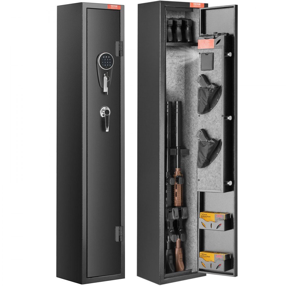 Gun safe for 2 rifles & 4 pistols, gun safe with lock & digital keyboard, gun safe with removable shelf, long gun safe, gun safe black