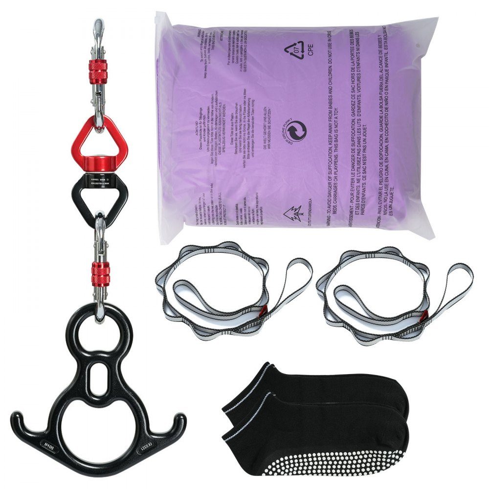 Aerial Yoga Hammock Set 8 x 2.8 m, Purple Aerial Yoga Swing Air Flies, Indoor Aerial Yoga Hammock Swing 1000 kg Max. Load Capacity, Includes Yoga Socks, Steel Carabiner and Aluminum Swivel