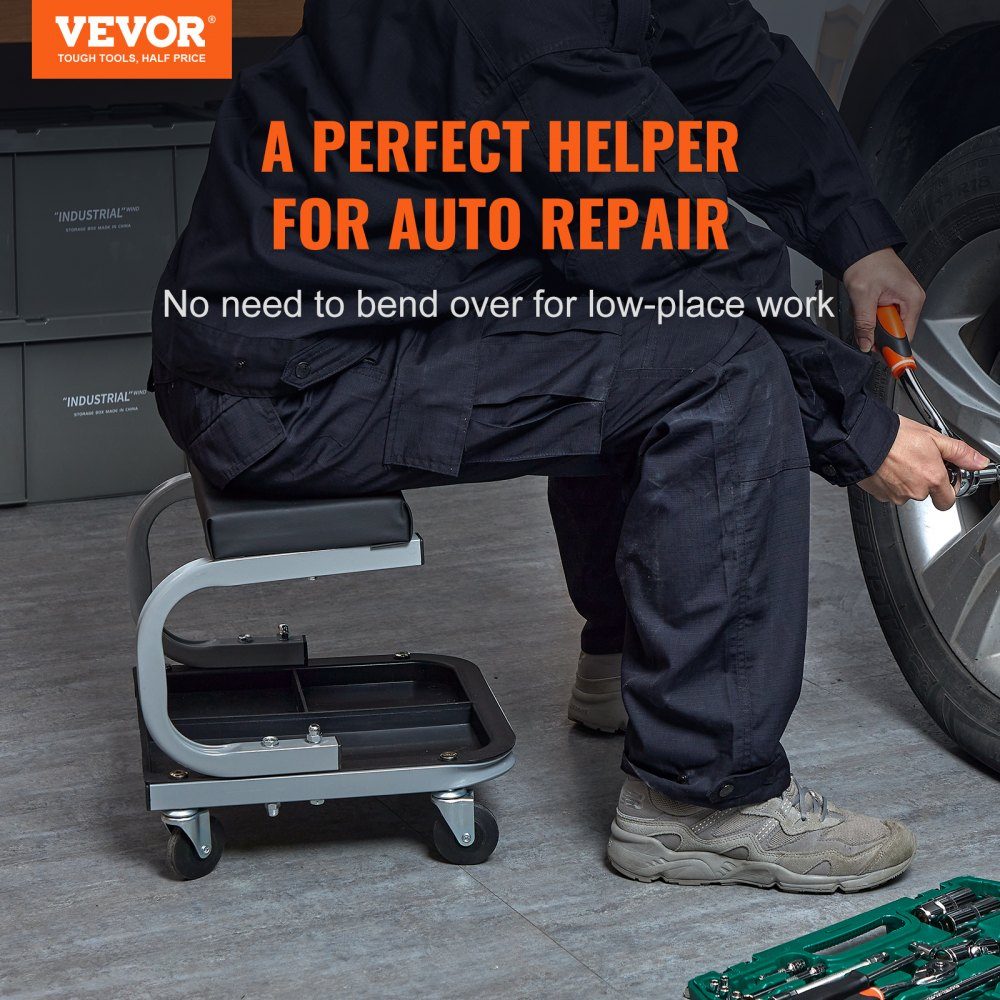 Car workshop rolling board, workshop lounger, assembly lounger, workshop stool, 36 x 36 x 36 cm, assembly rolling board with 36 x 18 x 4 cm seat, steel + PU workshop stool, load capacity up to 113 kg, repair stool