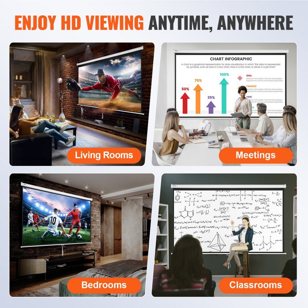 Projection Projector Screen 100" HD 4K Outdoor Indoor Manual Projector Screen Quick Folding Portable Movie Screen 16:9 for Home Theater, Camping and Leisure Events Black