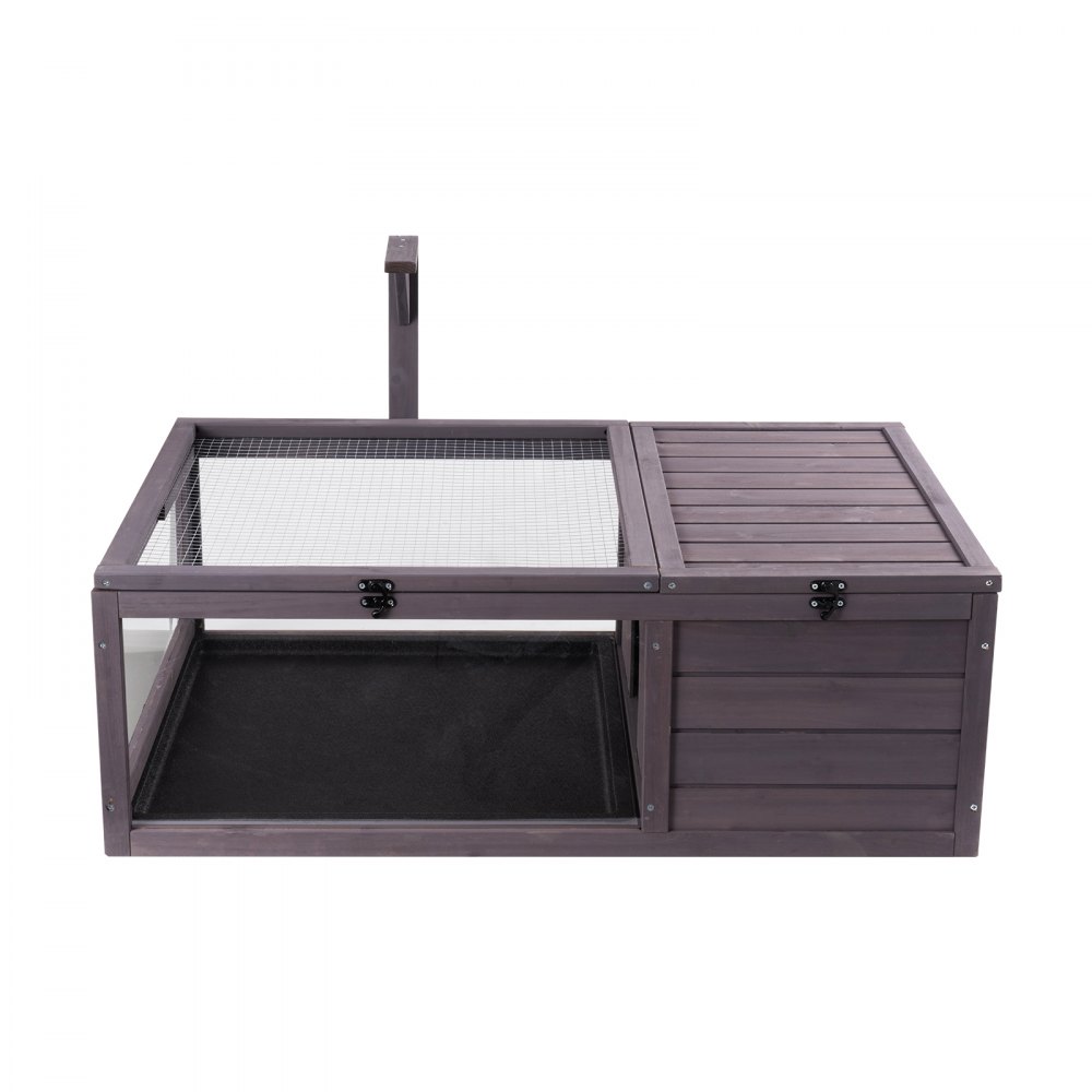 Habitat pour tortues, maison en bois pour tortues pour intérieur et extérieur, enclos pour tortues avec support de lumière suspendu, enclos pour reptiles 2 pièces, cage pour petits animaux pour geckos, lézards, serpents, 96,5 x 61 x 33 cm