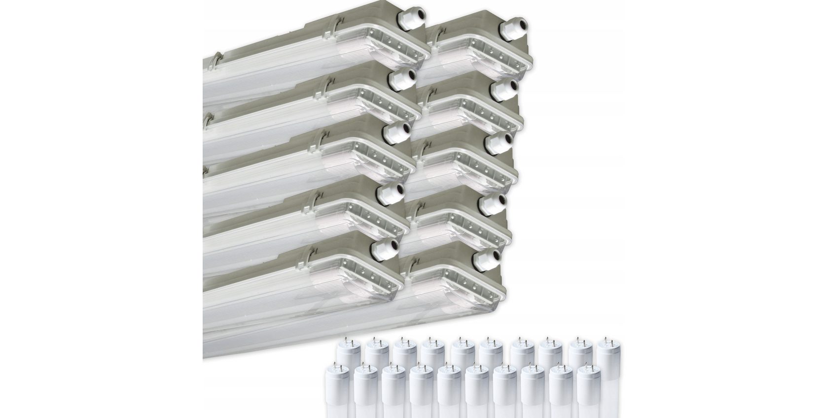 10x kinkiet, lampa do przedpokoju, lampa warsztatowa, zestaw świetlówek, 20x świetlówki LED, 120cm barwa światła neutralna + 10x oprawka
