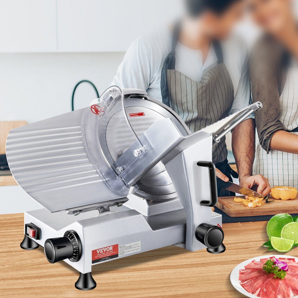 Commercial Meat Slicer, 240W Electric All Slicer Food Slicer with 10" Carbon Steel Blade, 0-12mm Adjustable Thickness for Meat, Cheese, Vegetables etc