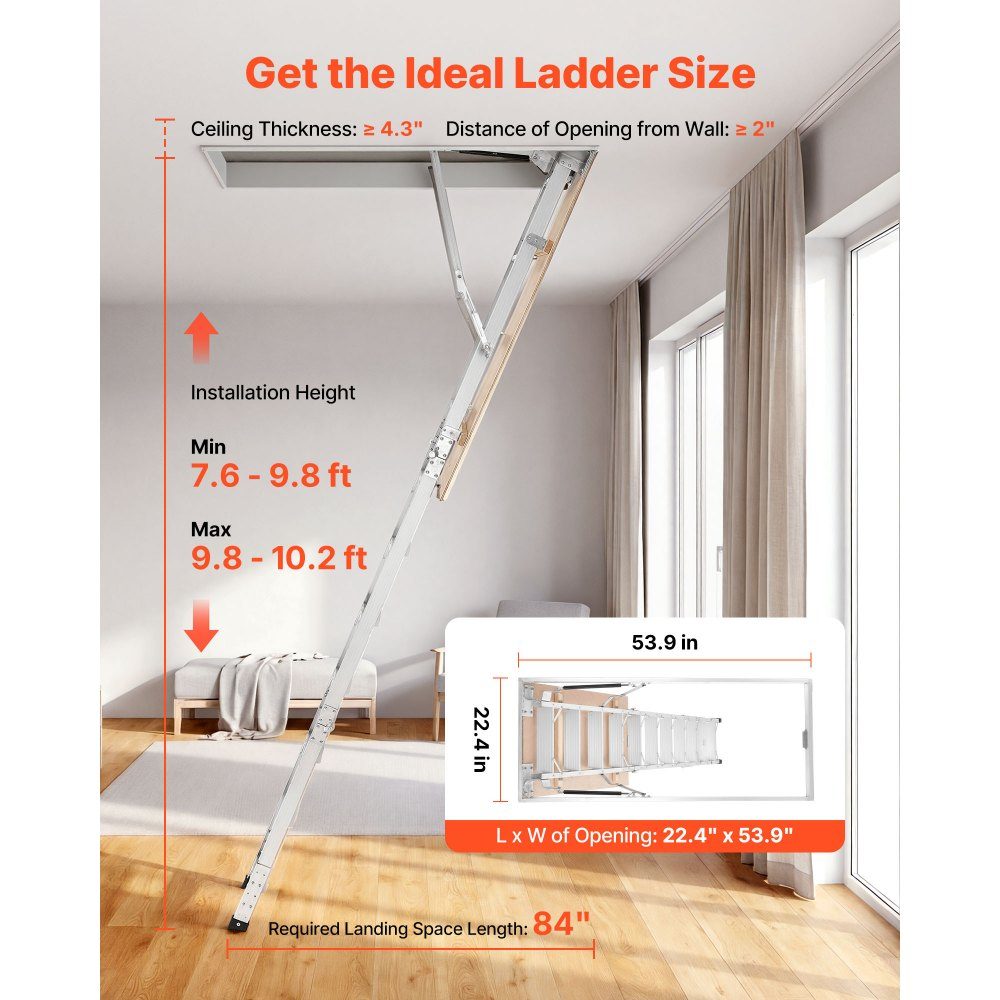 Folding Attic Stairs, 170kg Heavy Duty Aluminum and Wood Attic Ladder, Hydraulic Attic Stairs with Pull Rope for Ceiling Heights 300-313cm, Metal Ladder with 137cm x 57cm Access Opening, Silver